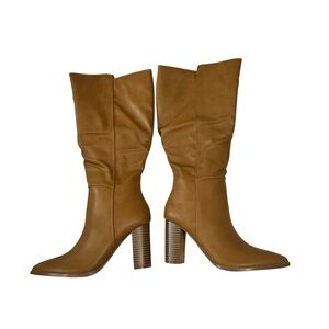 Women's Tan Mid-Calf Stacked Heel Boots